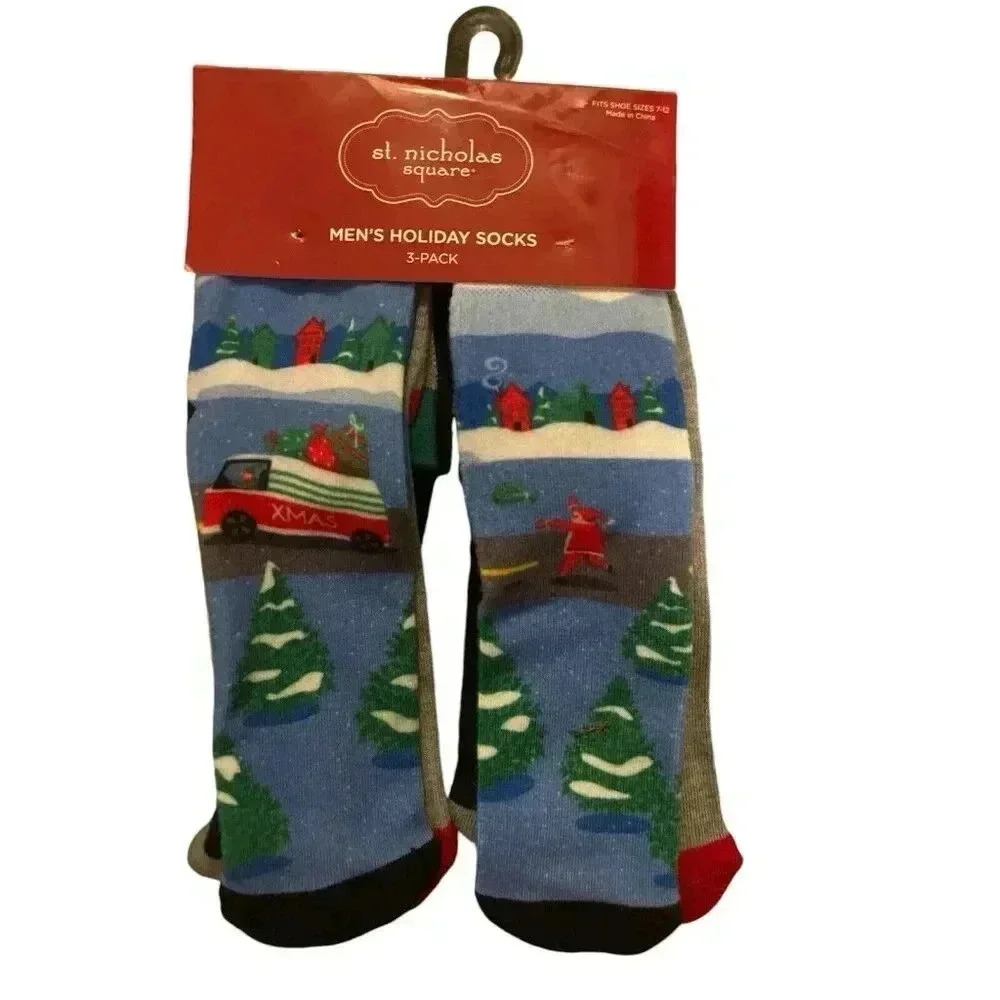 3 Pairs Men Holiday Christmas Socks Size 7-12